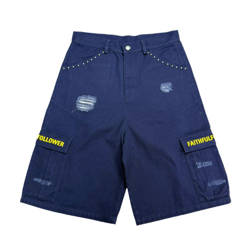NAVY BLUE FAITHFUL FOLLOWERS Long Cargo Shorts